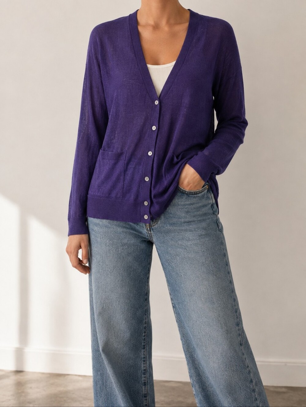 NWT Calvin Klein Open Front Cardigan with Printed Back Panel Purple Size L